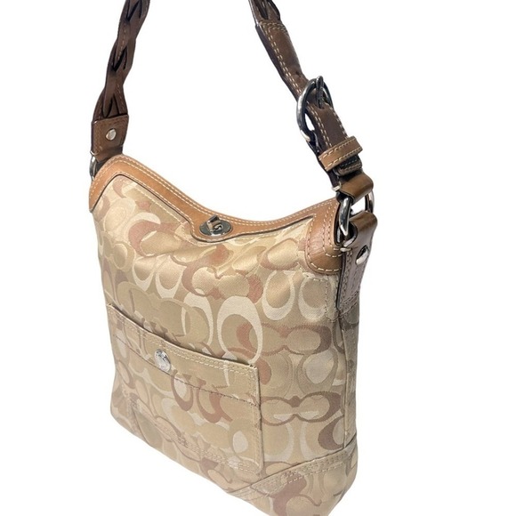 Coach Chelsea Optic Signature Hobo Handbag Tan Brown - Picture 1 of 8